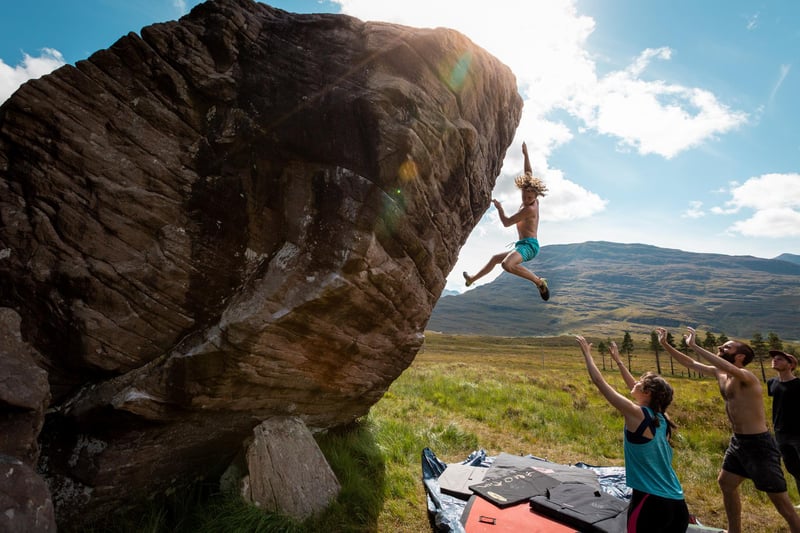 This photographer, filmmaker and climber has an Instagram packed with adventure, like this shot of bouldering at Torridon.