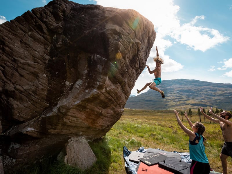 This photographer, filmmaker and climber has an Instagram packed with adventure, like this shot of bouldering at Torridon.