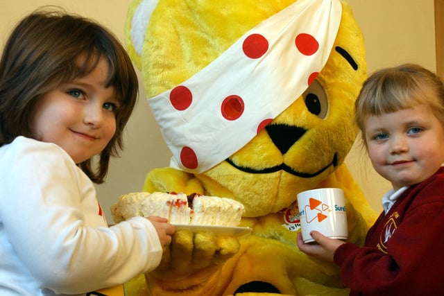The SureStart Primrose parent and toddler group served tea and cake for Children in Need in 2004.  Does this bring back happy memories?
