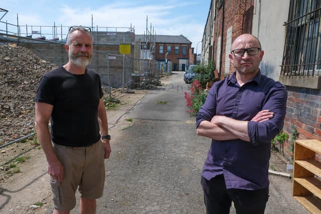 Paul McCarthy and Chris Perry who say they may be thrown out of their respective workshops at Kelham Island as developers Citu are buying the cottages they rent as part of ongoing development