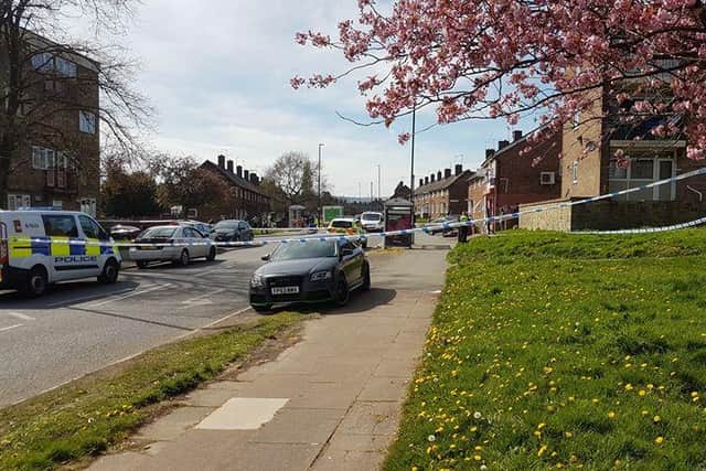 A police cordon remains in place in Lowedges, Sheffield, this afternoon.
