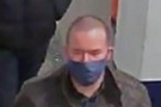 Police investigating alleged homophobic abuse on a train between Leeds and Sheffield want to speak to the man pictured, who they believe may be able to help with their investigation