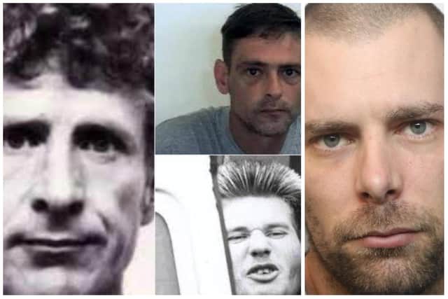 Damien Bendall (right) will now join other South Yorkshire killers, Arthur Hutchinson (left); Ian Birley (top middle) and Anthony Arkwright (bottom middle) in spending the rest of his life in prison after being sentenced to a whole-life order