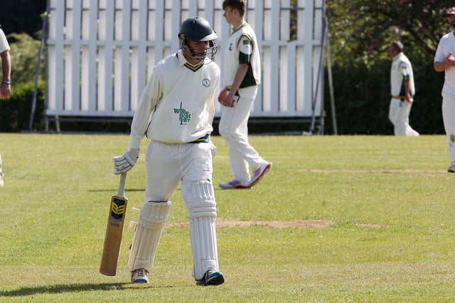 Farnsfield's Matt Payton makes his way off after being bowled out by Lea Park bowler Andy Orton in June 2015.