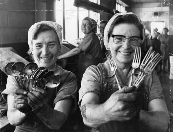 The Buffer Girls who worked on Sheffield's famous cutlery.
September 1976
Catherine Wainwright and Vera Cutts
