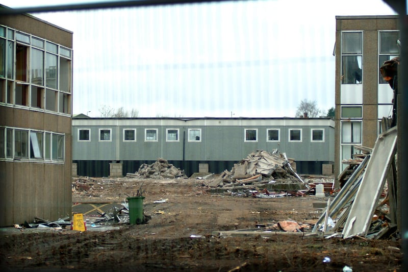 Piles of rubble during the school's demolition