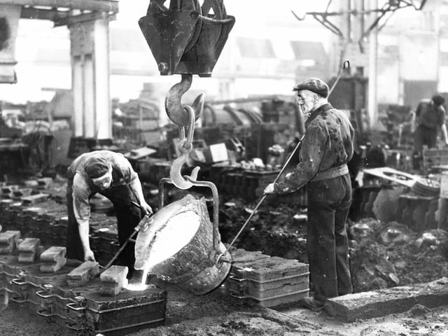Floor moulding in the heavy casting department, at Newton Chambers Thorncliffe works, Chapeltown, Sheffield, in April 1957
