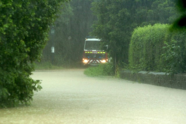 Brodsworth Flood in 2007 - a a fire appliance is pictured in the village