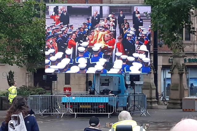 The Queen's funeral at Westminster Abbey was broadcast outside of Sheffield Cathedral to bring mourners together.