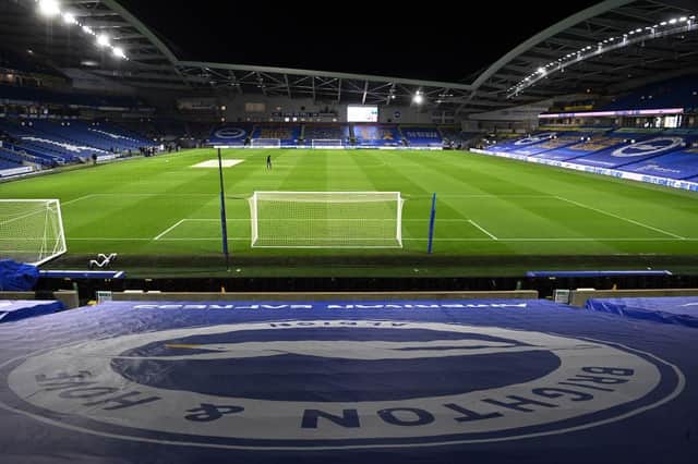The Amex Stadium, home to Brighton and Hove Albion Football Club. (Photo by NEIL HALL/POOL/AFP via Getty Images)