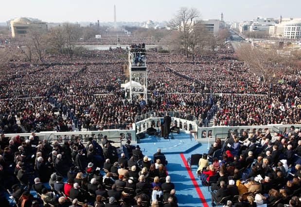 President Barack Obama delivers his inaugural address at the U.S. Capitol in Washington, D.C., Tuesday, January 20, 2009.