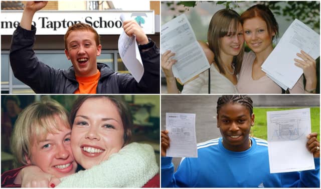 Students at schools around Sheffield celebrate after receiving their A level results, in these retro photos.