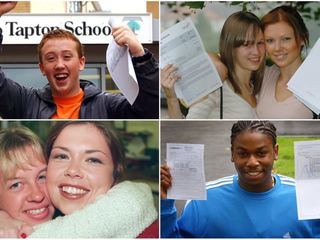 Students at schools around Sheffield celebrate after receiving their A level results, in these retro photos.
