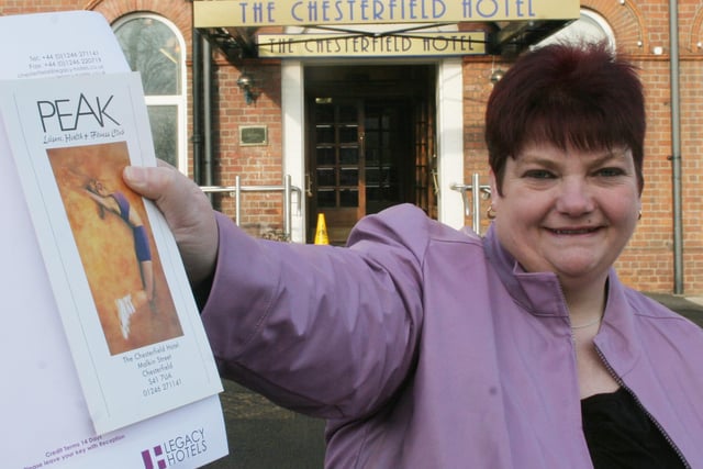 Competition winner Sharon York outside Chesterfield Hotel in 2006