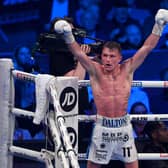 Dalton Smith celebrates after victory in the WBC International Silver Super-Lightweight title fight between Dalton Smith and Ray Moylette at First Direct Arena on March 26, 2022 in Leeds, England. (Photo by Stu Forster/Getty Images)