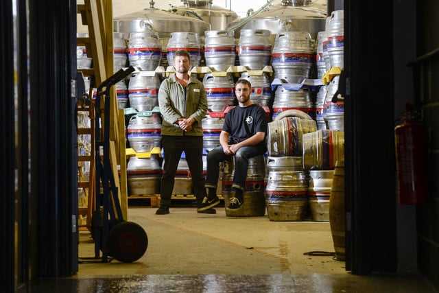 Jordan Roberts and Ben Smith, from the Factory Floor team, looking from Neepsend Brewery Co. towards the bar.