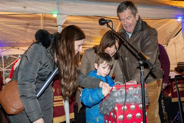 The lights were switched on by five-year-old Henry McArdle with help from the Duchess of Northumberland.