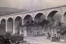 The new viaduct at Ashopton before the village was flooded to make way for the reservoir in the 1940s