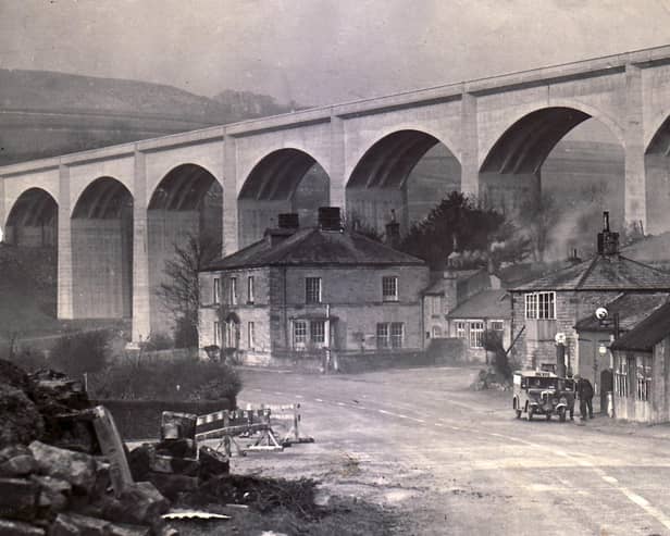 The new viaduct at Ashopton before the village was flooded to make way for the reservoir in the 1940s