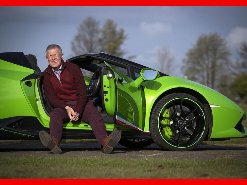 Willie Rennie drives a Lamborghini Huracan supercar at Ingliston Racing Circuit at the Royal Highland Centre.  Pic: Jane Barlow