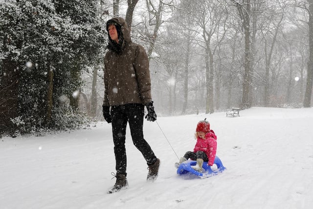 Ewan and Martha Page in the snow at Norfolk Heritage Park during the Beast from the East in 2018