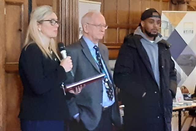 Sheffield City Council chief executive Kate Josephs, South Yorkshire police and crime commissioner Alan Billings and Green Party councillor Maleiki Haybe, speaking at a Celebrating Diversity event held in Sheffield Town Hall