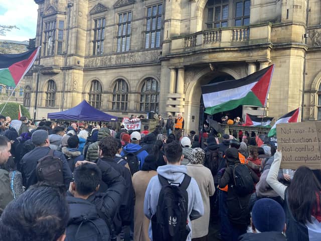 A Free Palestine protest outside Sheffield Town Hall on November 1