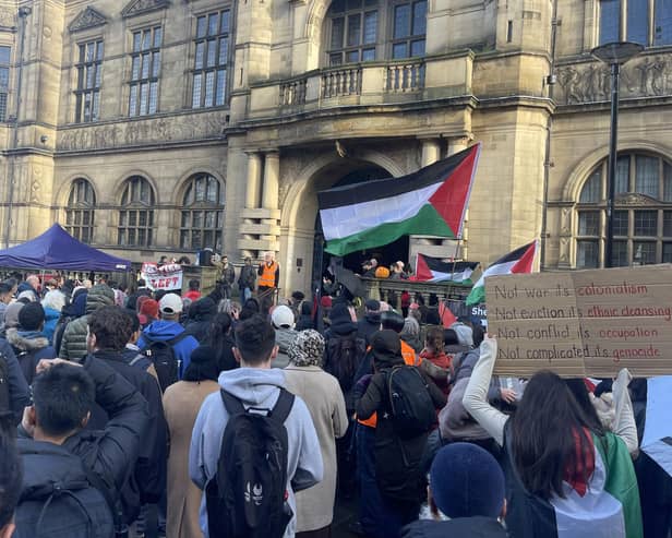 A Free Palestine protest outside Sheffield Town Hall on November 1