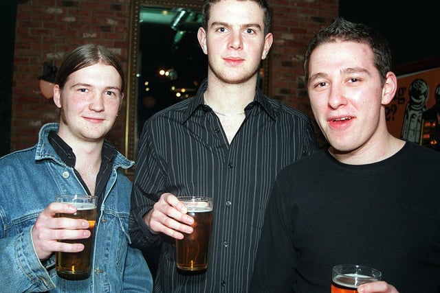 Drew Paul, Tom Bangger and Chris Hudson who are at University together in their first year enjoyed a night out at Varsity in 2003