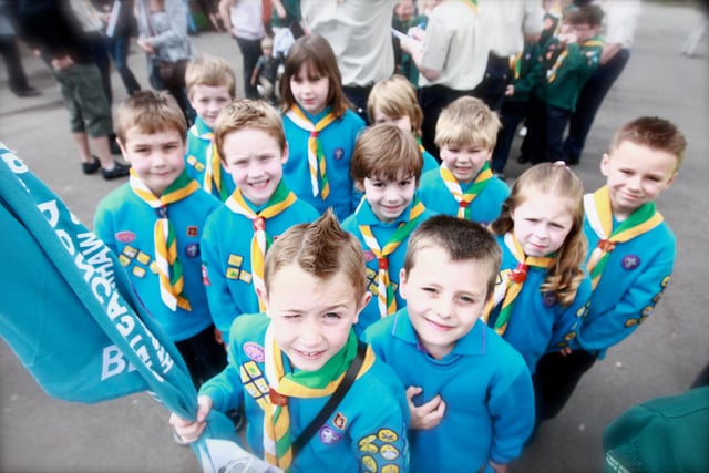 Children from 1/36th Doncaster St Peters Beaver Group takes part in a St George's Day parade in Doncaster