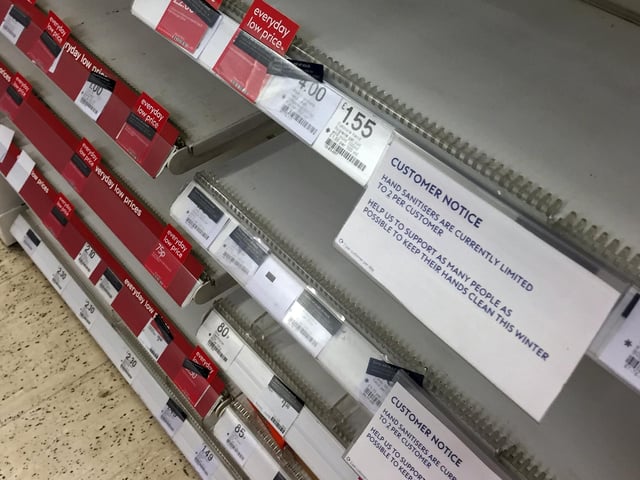 Boots, Frenchgate Centre, Doncaster Town Centre, had empty shelves of hand sanitizer, despite two per customer restrictions. Picture: NDFP-17-03-20 EmptyShelves 2-NMSY