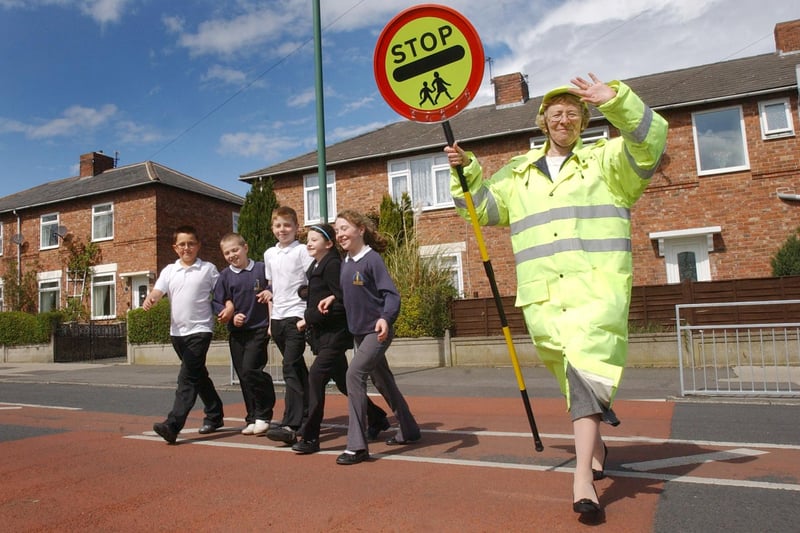 Dancing lollipop lady Christine Phalp brought a smile to the children's faces with her fantastic moves. Here she is outside Bullion Lane Primary School in Chester-le-Street in 2008.