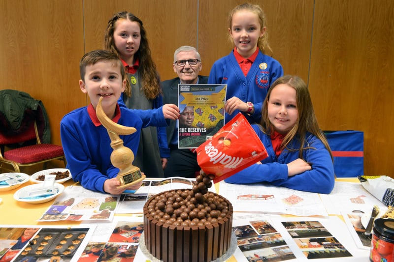 The Annual Fairtrade Fortnight chocolate competition was a huge success in 2019 with winners Throston Primary School in the picture. The pupils pictured were Oliver Harrison, 8, Annalise Frater, 10, Neve Watson, 9 and Sadie Jukes, 10 with deputy Mayor Rob Cooke.