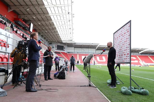 Paul Warne, Manager of Rotherham United is interviewed by Sky Sports prior to the Sky Bet Championship match between Rotherham United and Coventry City. (Photo by George Wood/Getty Images)