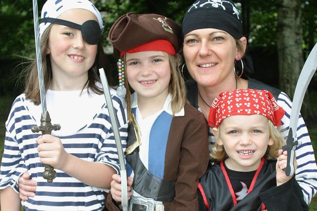 Whaley Bridge carnival, pirates Charlotte Minter and Alison, Samantha and Jamie Bunting