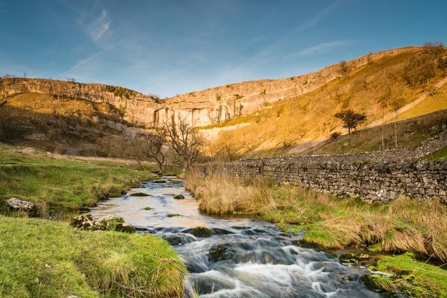 An eight mile circular walk from Malham takes in plenty of picturesque sites along the way, initially passing by Janet’s Foss before climbing up Gordale Scar, on to Malham Tarn and down the dry valley before reaching the limestone top of Malham Cove.