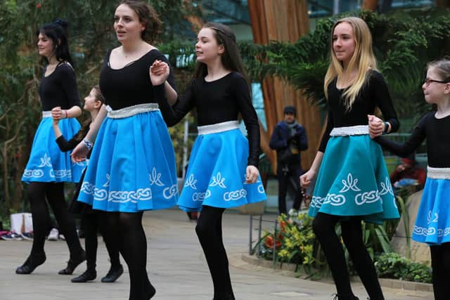 Irish dancing in the Winter Garden in Sheffield to celebrate St Patrick's Day 2018