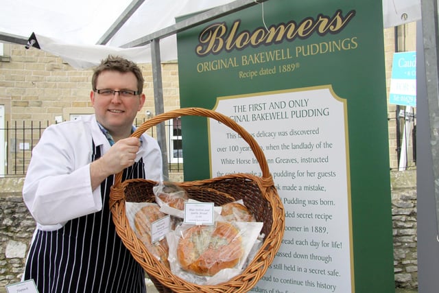 Scott Wright of Bloomers Original Bakewell Puddings with a selection of his exotic breads at the first Bakewell Festival of Food in 2012