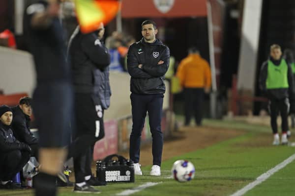 Portsmouth Manager John Mousinho  during the EFL Sky Bet League 1 match between Barnsley and Portsmouth at Oakwell, Barnsley, England on 7 March 2023.