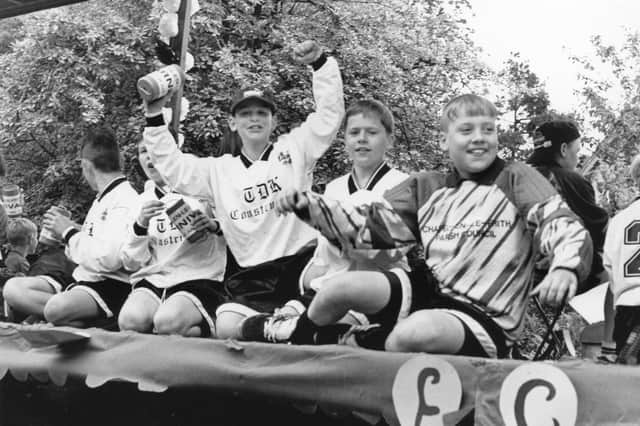 Buxton Advertiser Archive, junior footballers in the 1995 Chapel en le Frith carnival