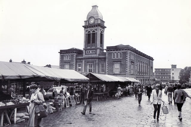 The bustling Market Place in Chesterfield - 1981
