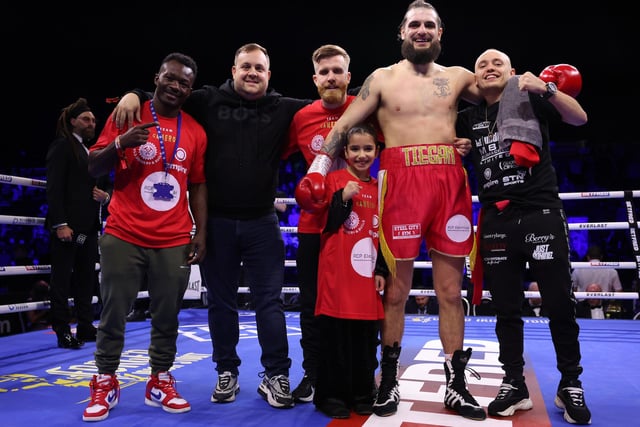 Victorious Liam Cameron with his team. Picture: Mark Robinson/Matchroom Boxing