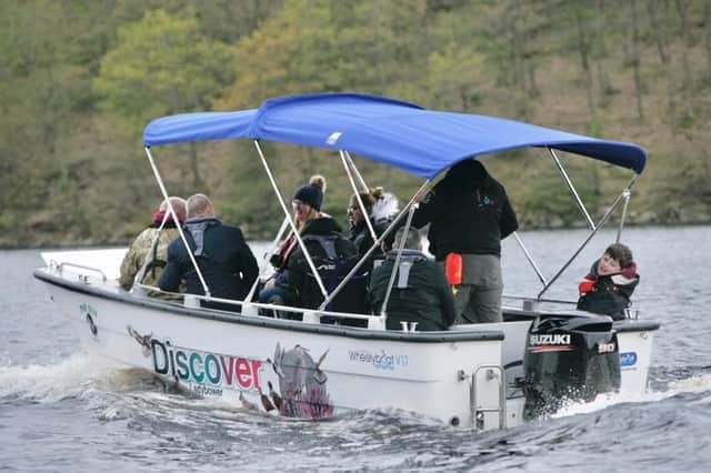 The new Coulam V17 Wheelyboat out on the water at Ladybower Reservoir in Derbyshire. Credit Steve Bullock.