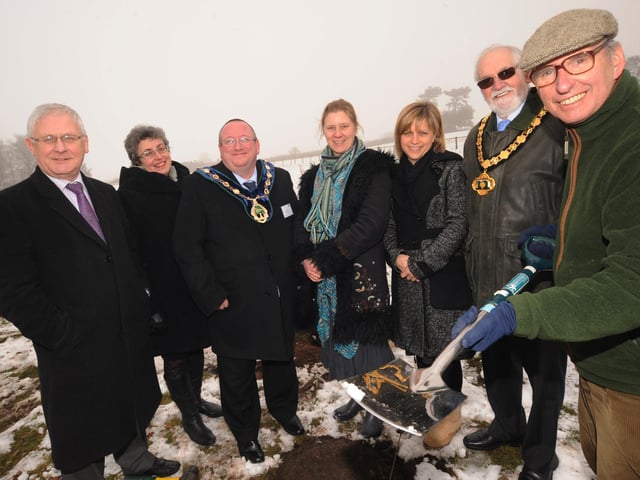Diamond Jubilee Wood has been planted at Hodsock Priory in Blyth to mark the Queen's Jubilee celebrations in 2012. Pictured from left is Mayor of Doncaster, Peter Davies, Head of Membership at Welcome 2 Yorkshire, Liz Tattersley, Bassetlaw District Council Chairman, Coun David Challinor, Woodland Trust, Liz McLelland, CEO of Experience Nottinghamshire, Jennifer Spencer, Nottingham County Council Chairman, Coun Keith Walker and Sir Andrew Buchanan