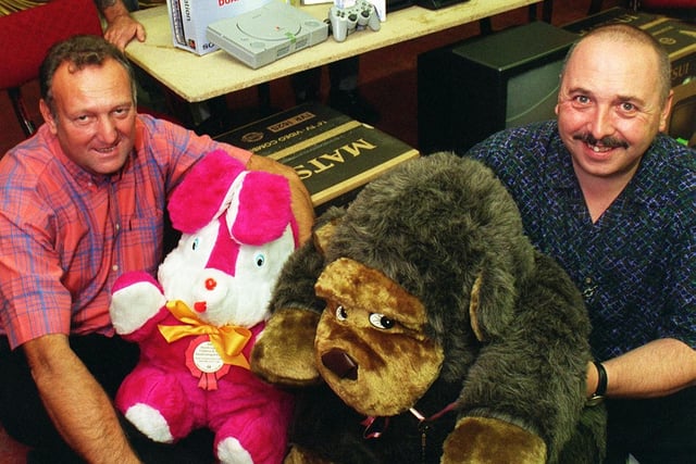Entertaiments committee members Terry France, David Vaughan, Malcolm Verity, Steve Wilson, pictured at Handsworth Social Club with £1000 worth  of equipment for the Sheffield Children's Hospital in 1998