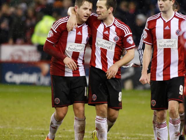 Marc McNulty, Michael Doyle and Jamie Murphy after League Cup victory over Southampton: Blades Sports Photography