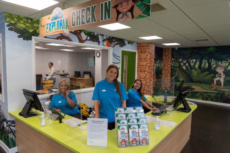 Check in area at Exploria. Pictured: Stacey Rigler, Cloe Horton & Cloe Carter. Picture By: Andy Hornby