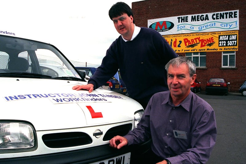 The launch of the Workfinder Driving School by Mega Centre Hope of Sheffield Church, Bernard Road in May 1999 to teach unemployed people how to drive. Pictured are Chris Rawson, left, who set up the school, and driving instructor John Tansey.