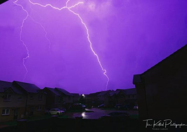 The sky lit up bright purple as lightning hit Falkirk, Scotland, on Tuesday night (Photo: The Kilted Photographer)