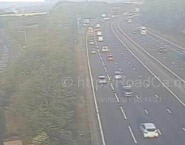 Traffic is starting to move again on the M1 near Sheffield but there are still queues